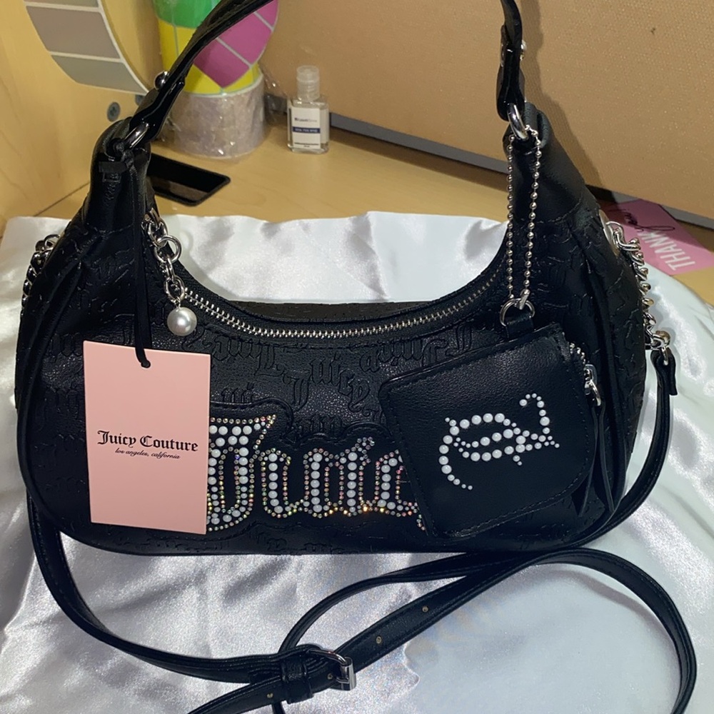 Juicy Couture Black Rhinestone Shoulder Bag w crossbody